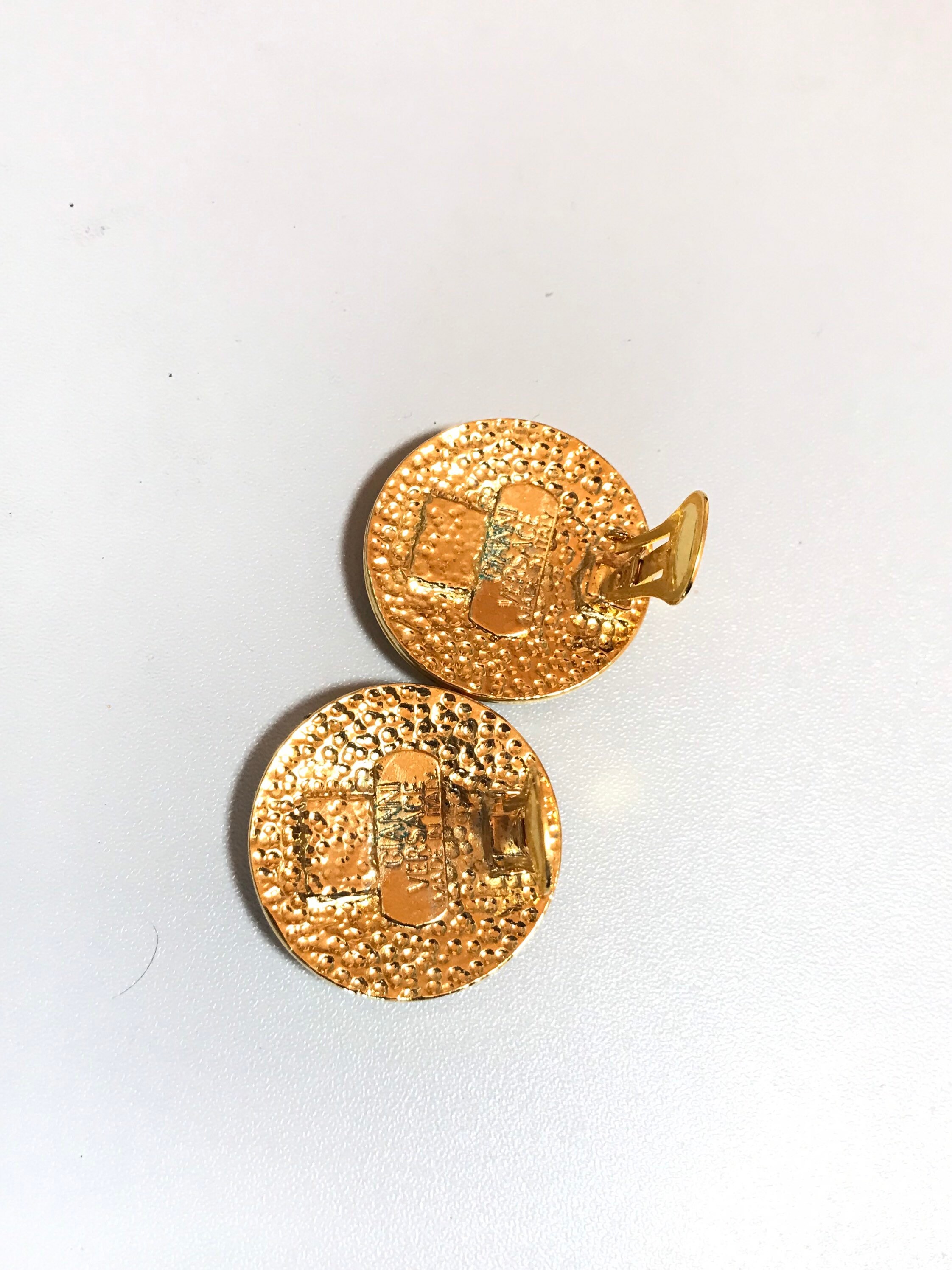 Vintage Gianni Versace Round Gold-tone Medusa Face Motif Earrings
