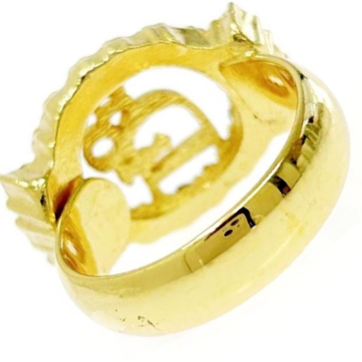 Vintage Christian Dior Gold Tone Ring With Logo and Rhinestone
