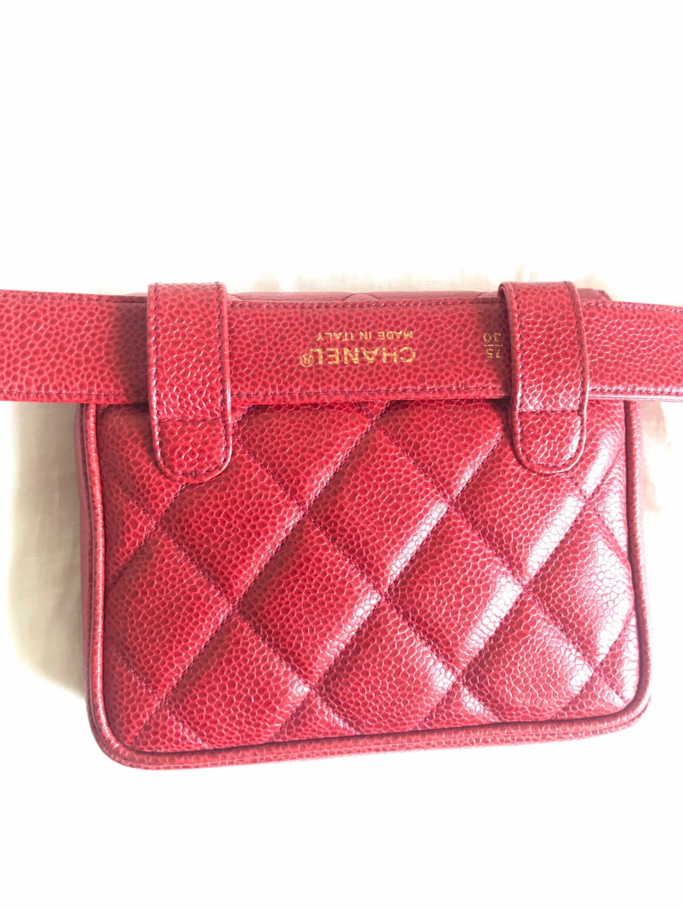 Vintage CHANEL 2.55 Red Caviar Waist Bag Fanny Pack With Belt 
