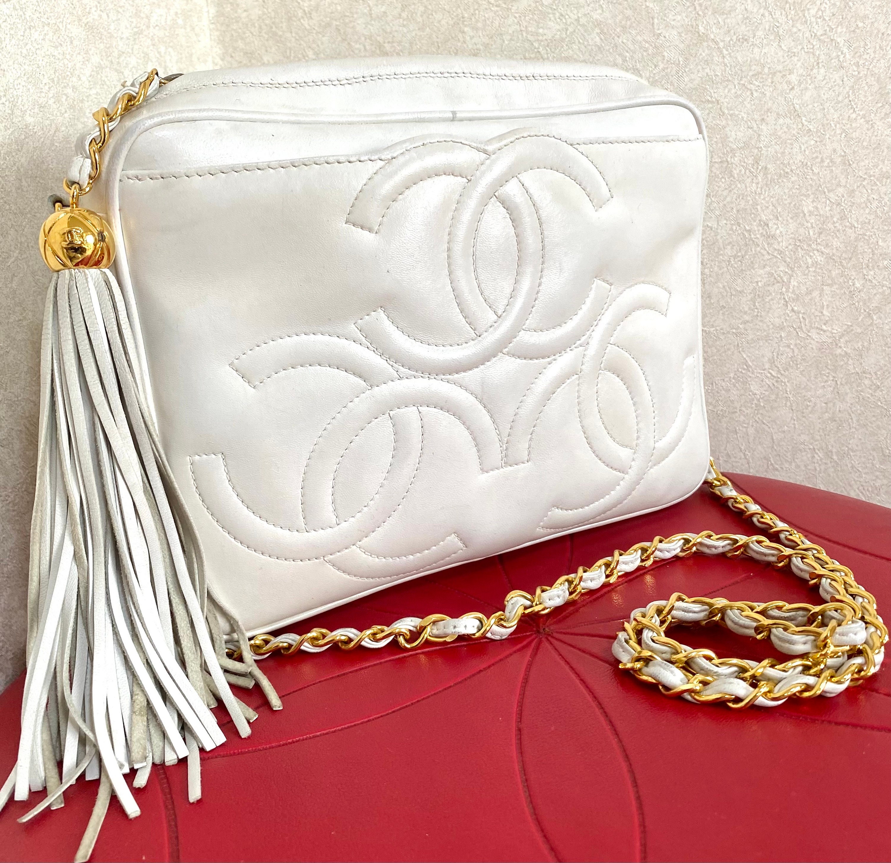 Vintage Chanel Classic White Leather Camera Bag With Triple CC Marks and Fringe. Must Have Classic Purse. 050619ya Etsy UK