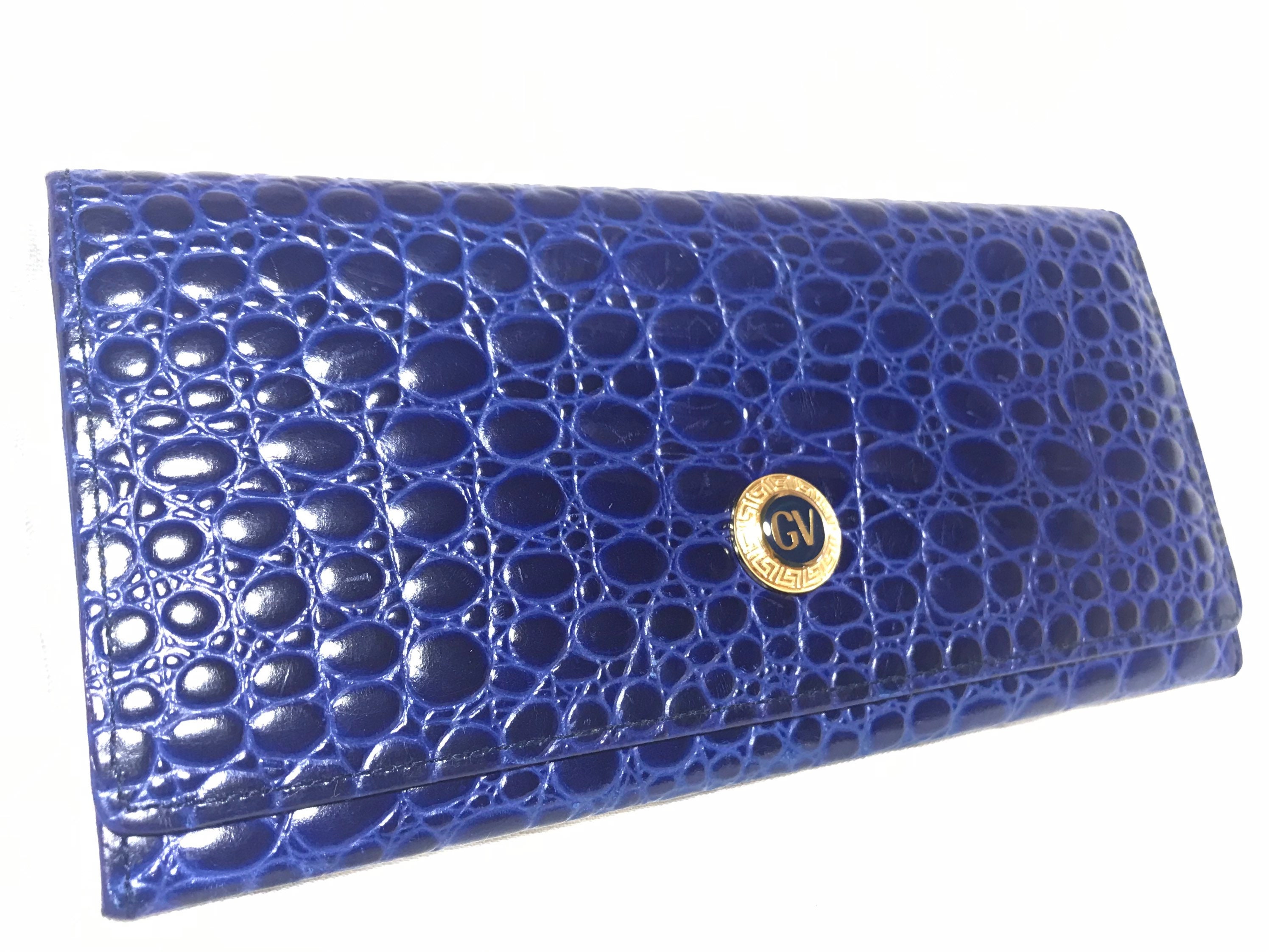 Vintage Gianni Versace croc-embossed leather blue wallet with