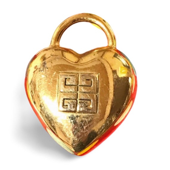 Vintage Givenchy Heart Brooch With Logo Mark. Padlock Heart Shape