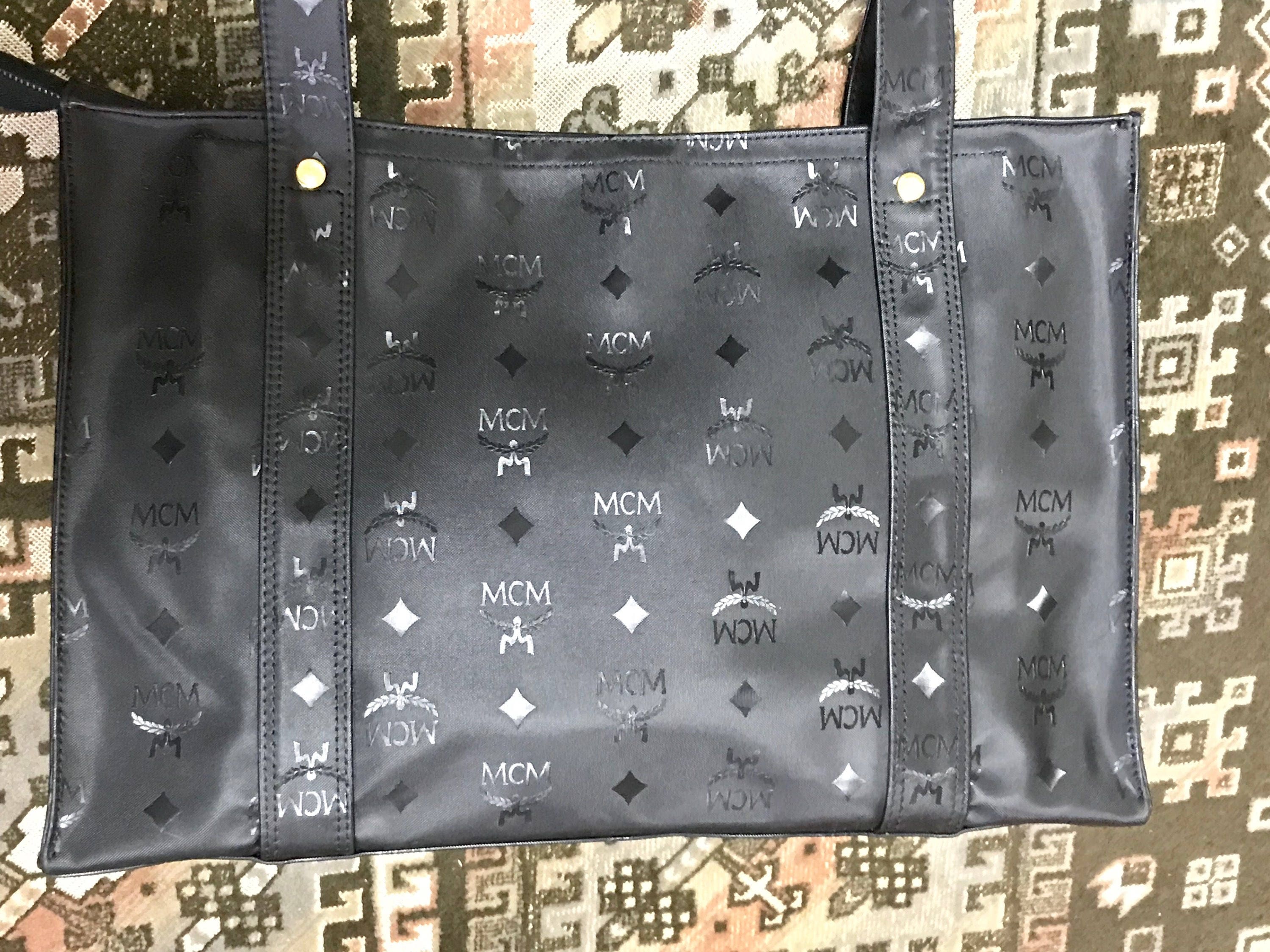 Mint. Vintage Mcm Black Monogram Large Shopper Tote Bag, Shoulder Bag. Unisex Use As Classic Style in originality. Handmade in Germany
