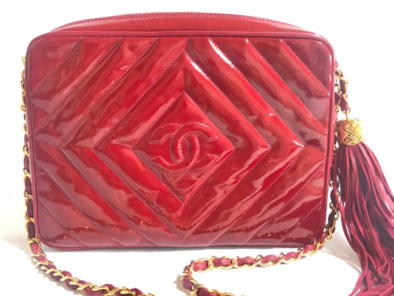 Vintage CHANEL lipstick red patent enamel shoulde… - image 2