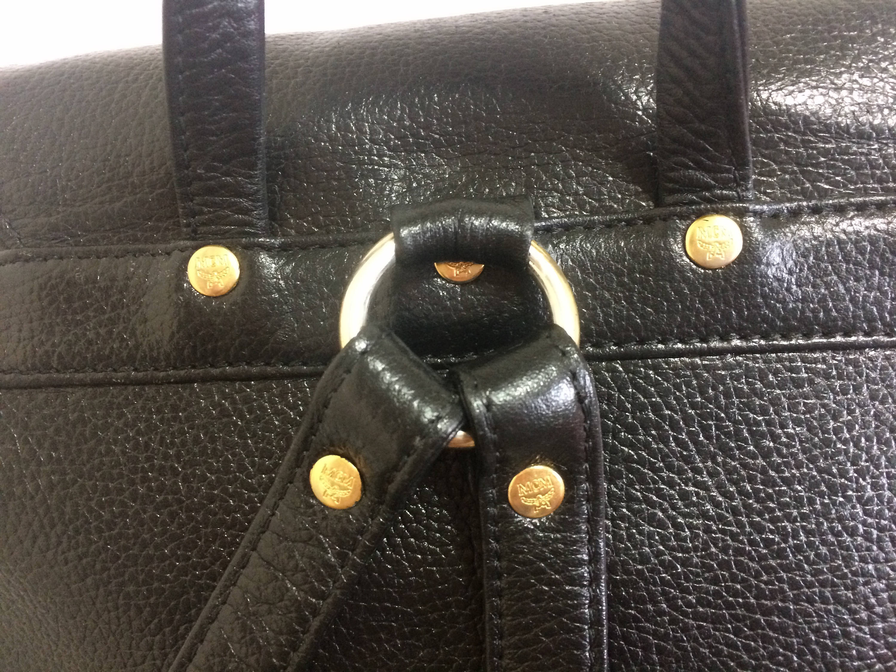 Vintage MCM Black Leather Backpack With Golden Studded Logo - Etsy