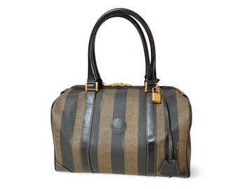 Vintage FENDI Classic Pecan Stripe Pattern Large Shopper Tote Bag With Black Leather Handles. Daily Use Purse for Unisex. 060810r33 Etsy UK