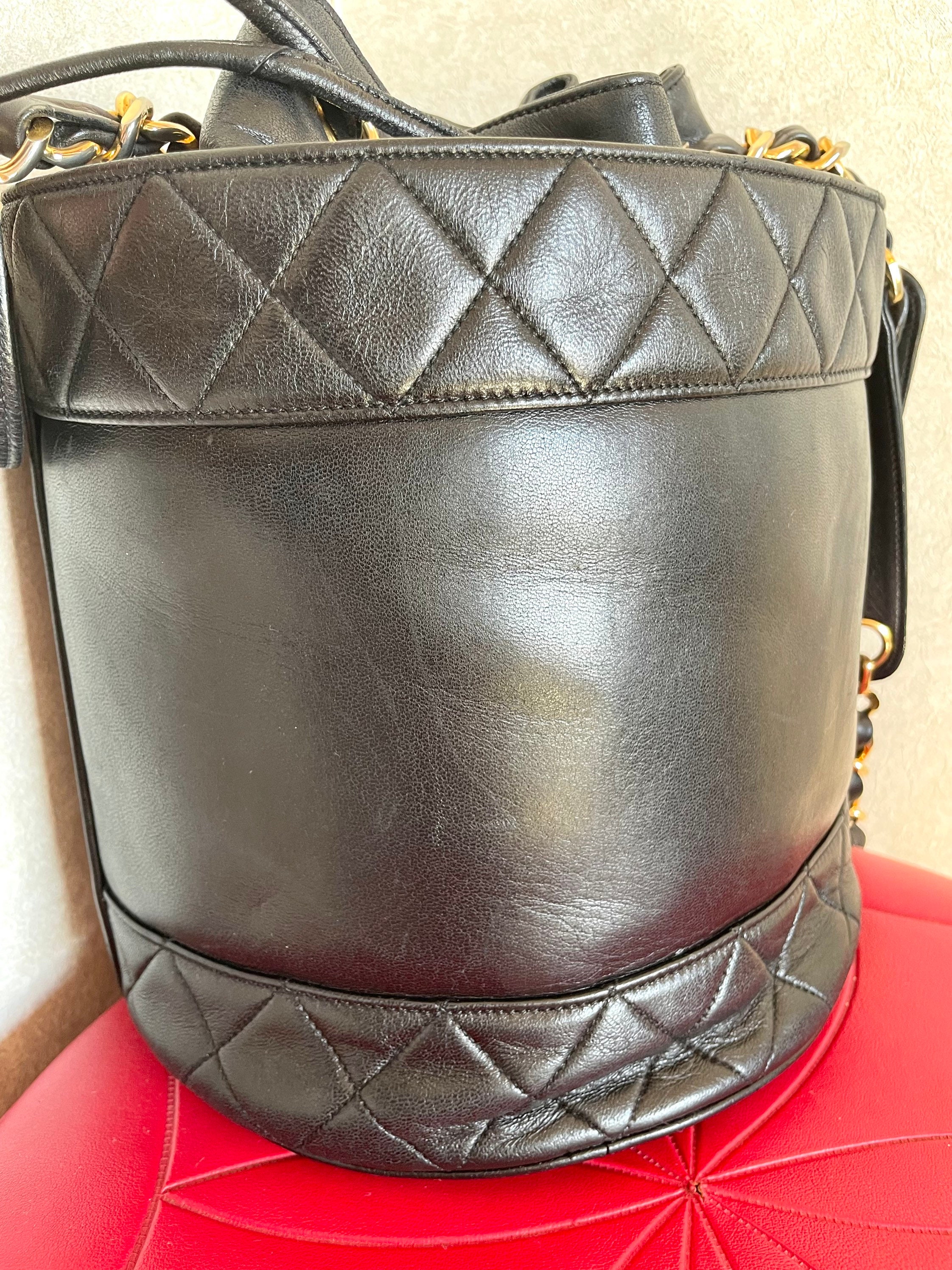 Vintage CHANEL Black Lambskin Bucket Hobo Drum Shoulder Bag -  UK