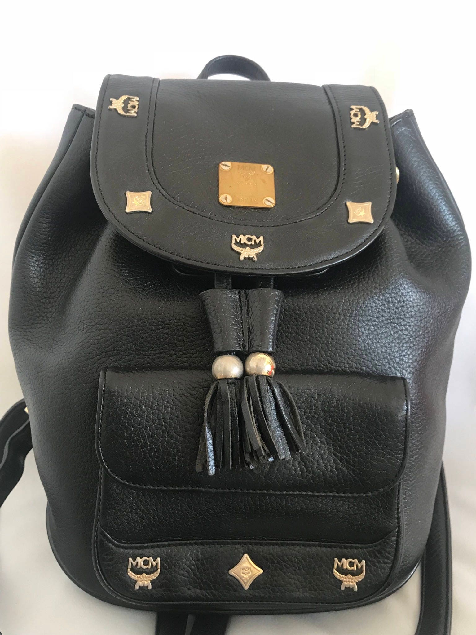 Vintage MCM Black Backpack With Golden Studded Logo Motifs  display picture 2