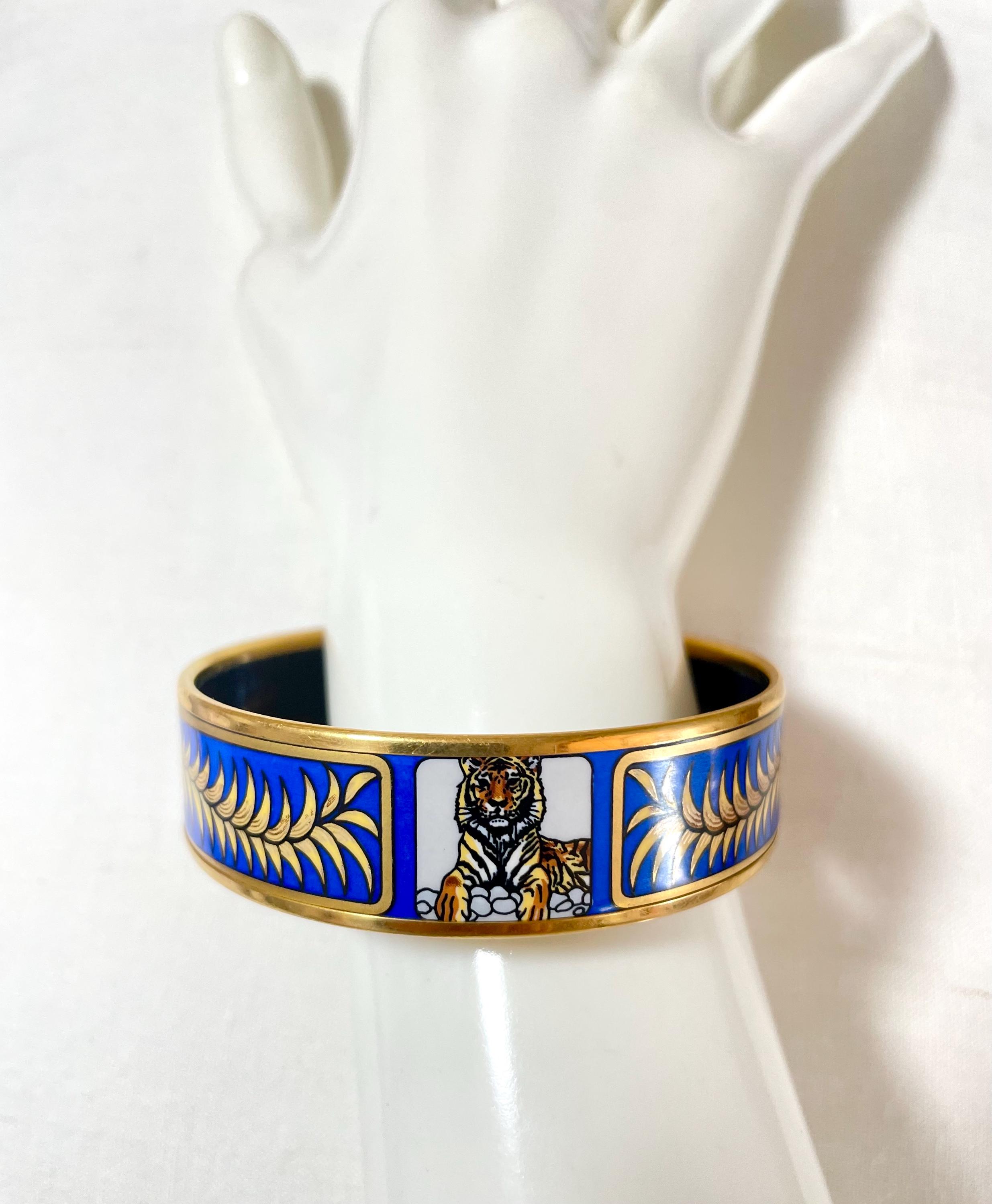 Vintage Hermes Blue Cloisonne Enamel Golden Thick Bangle