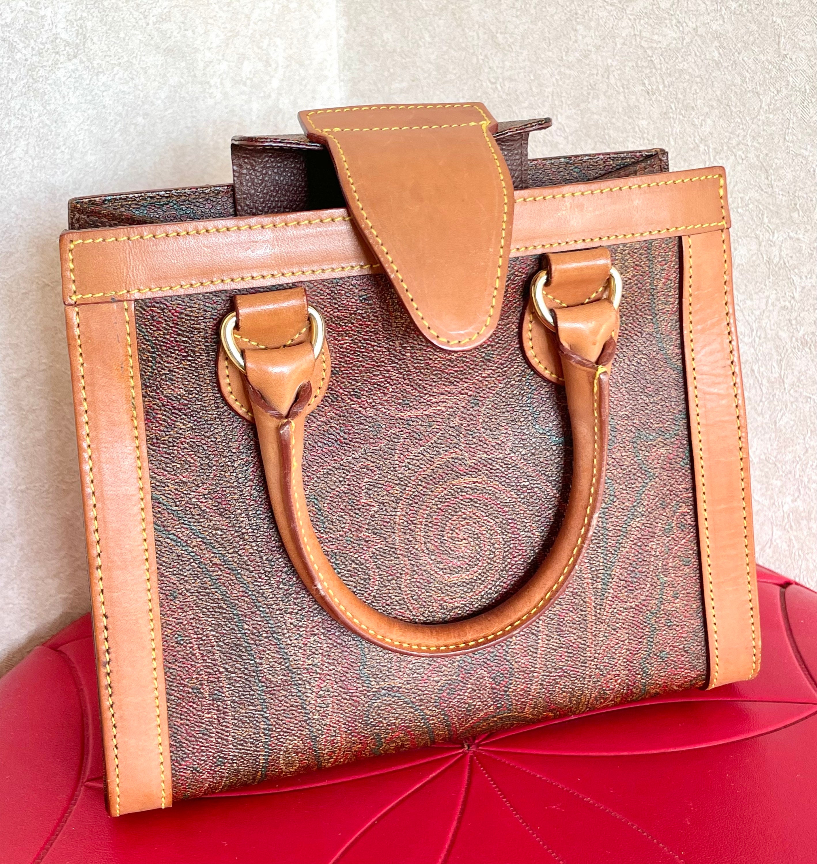 Vintage Etro Classic Wine Paisley Handbag, Mini Tote Bag. Perfect
