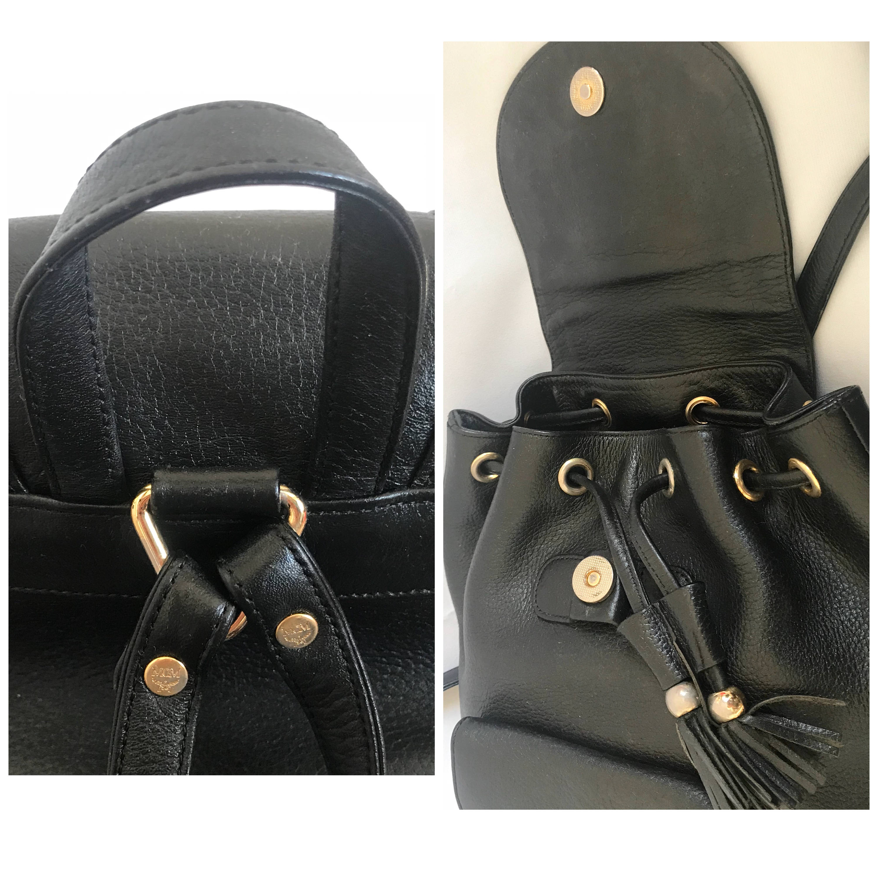 MCM Vintage Black Backpack with Gold Logo Motifs - Made in Germany Vintage MCM Black Backpack With Golden Studded Logo Motifs  main image 3