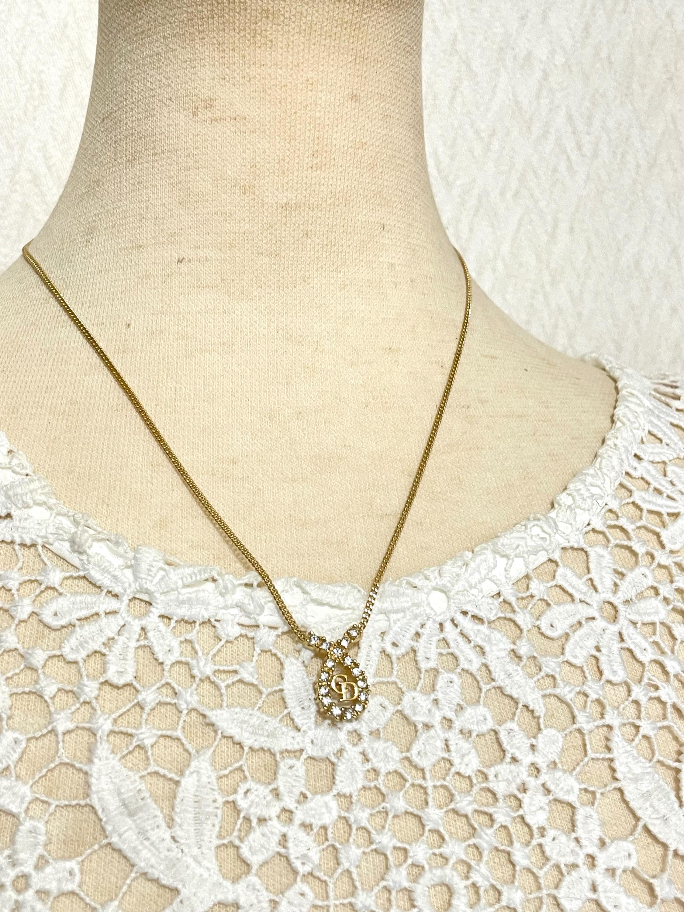 Vintage Christian Dior Gold-tone Chain Necklace With Crystal