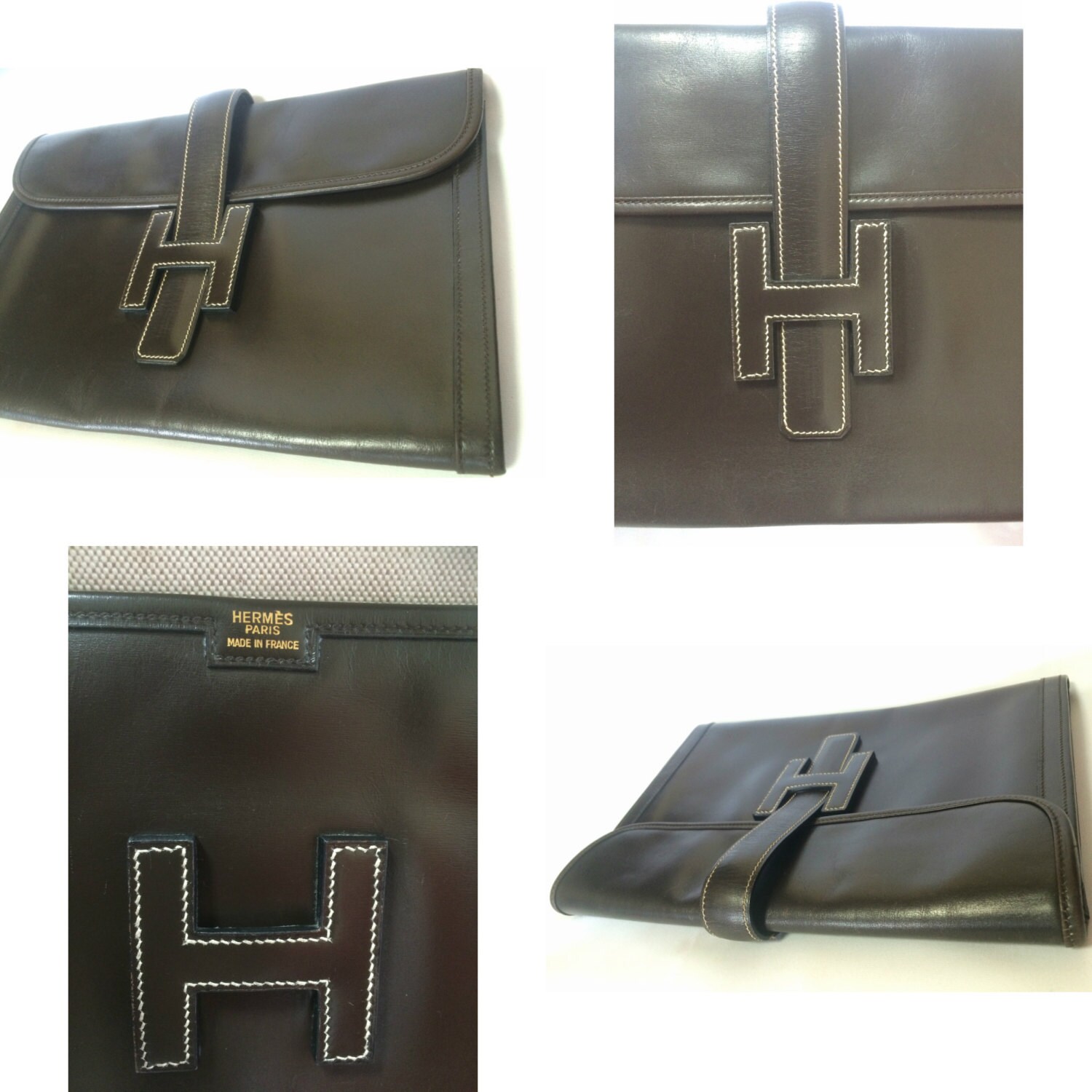 90's Vintage HERMES Jige, Document Case, Dark Brown