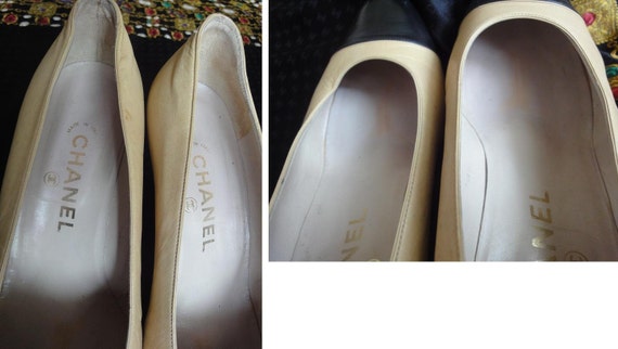 Vintage CHANEL Beige and Black Leather Shoes Classic Pumps. -  Norway
