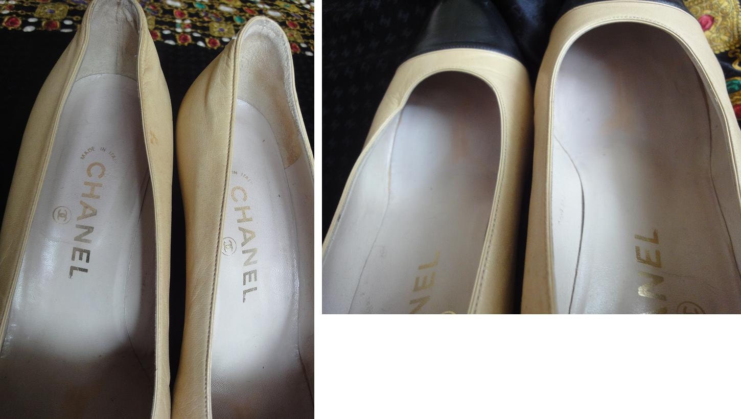 Vintage CHANEL Beige and Black Leather Shoes Classic Pumps. -  Israel