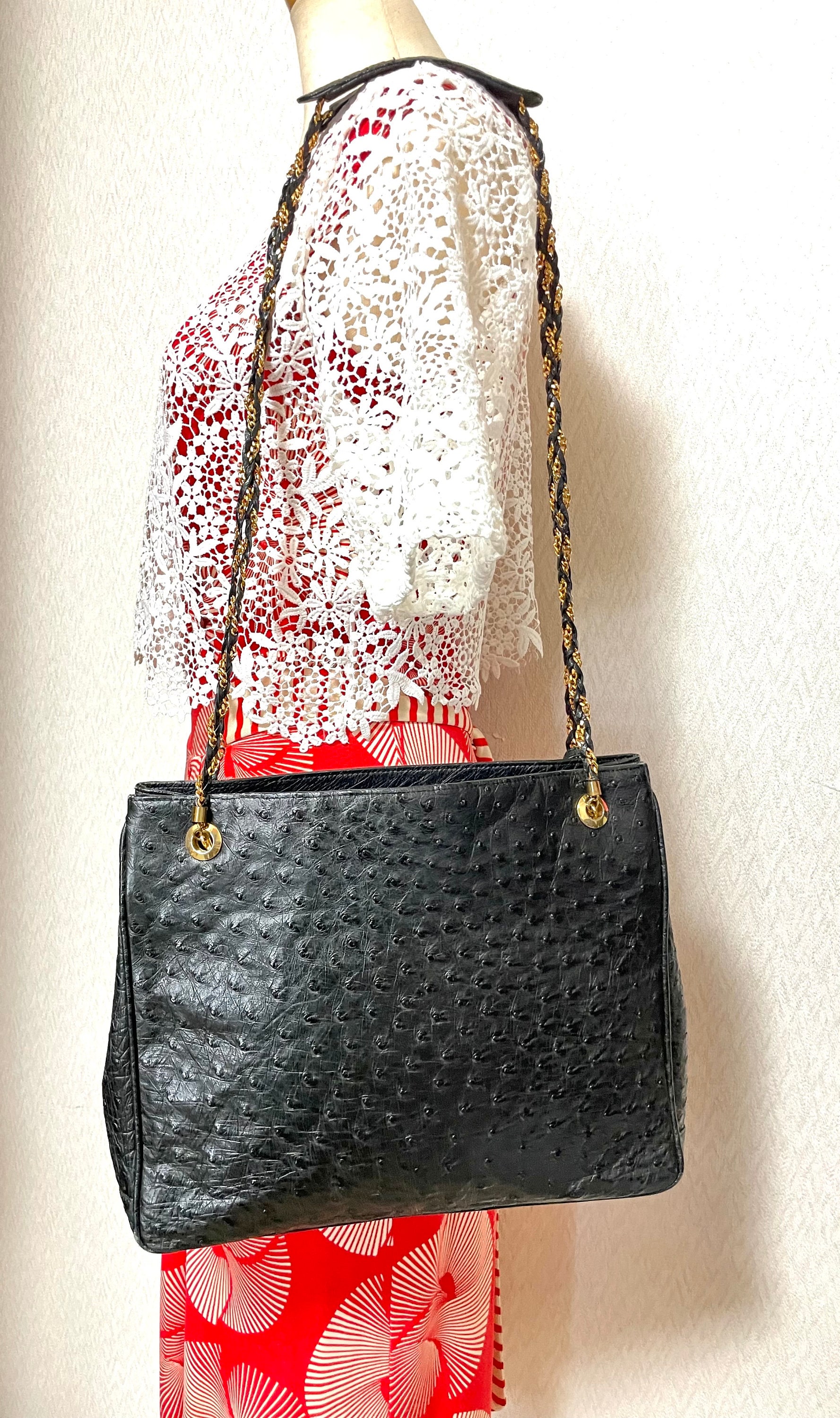 80's Vintage BALLY, Genuine Black Ostrich Leather Chain 80's Vintage BALLY, Genuine Black Ostrich Leather Chain