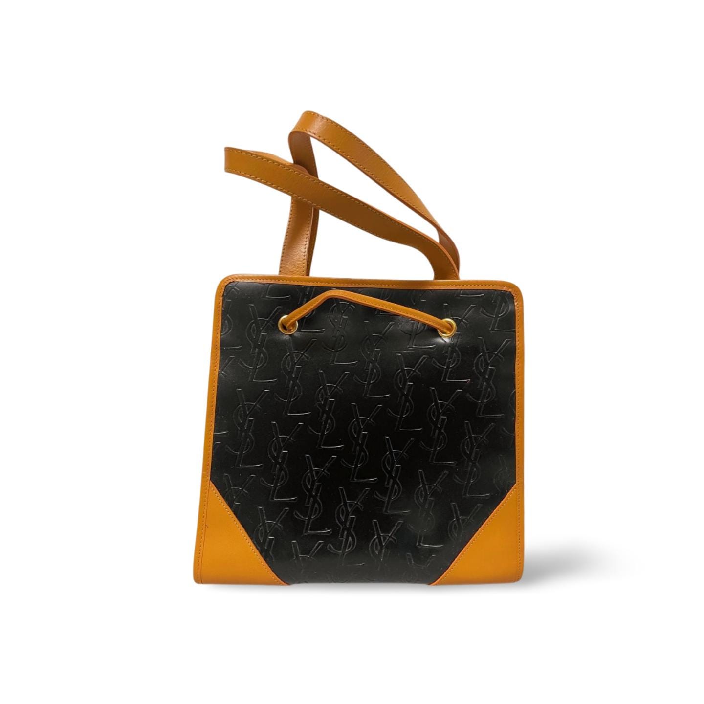 1990s Vintage Yves Saint Laurent Black Leather Handbag With YSL