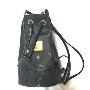 MINT. Vintage MCM black monogram small hobo bucket shoulder bag. So chic and cute. Classic vintage mini bucket purse. 070219re1