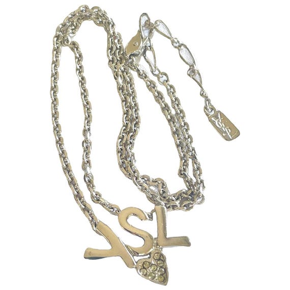Vintage Yves Saint Laurent Silver Metal Necklace With YSL Logo and