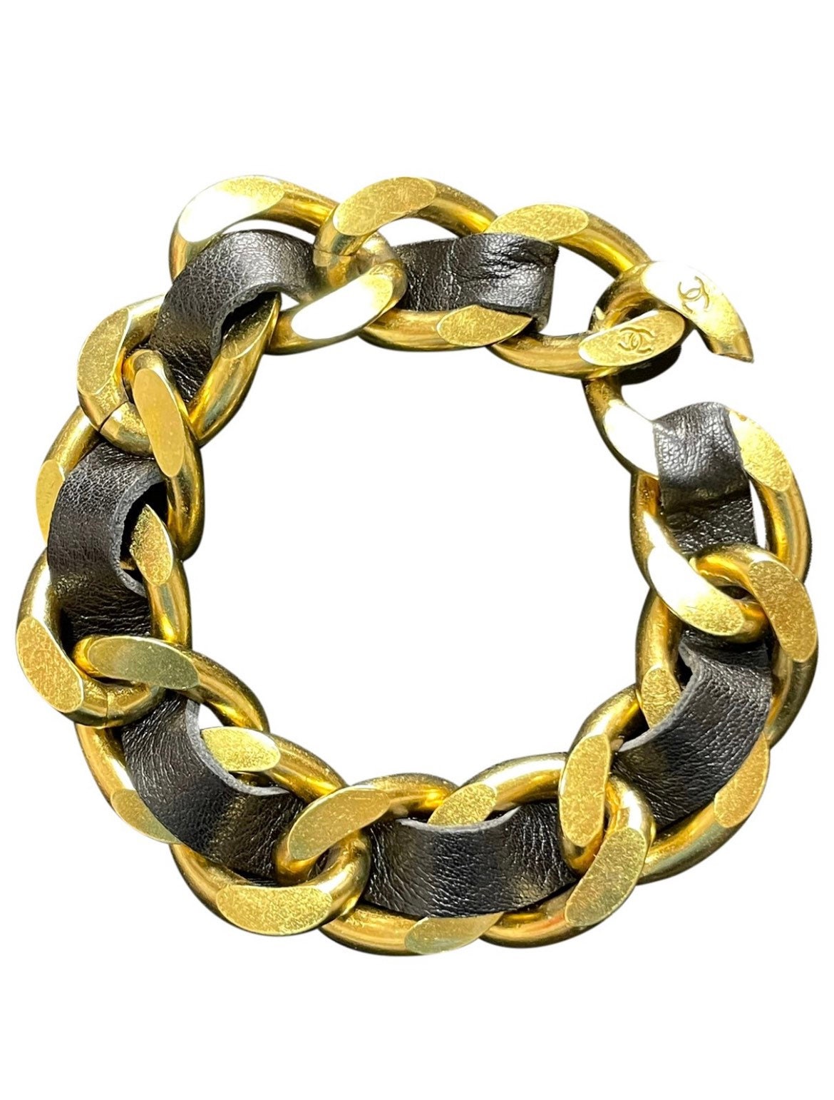 MINT. Vintage Chanel Golden Chain and Black Bracelet With CC