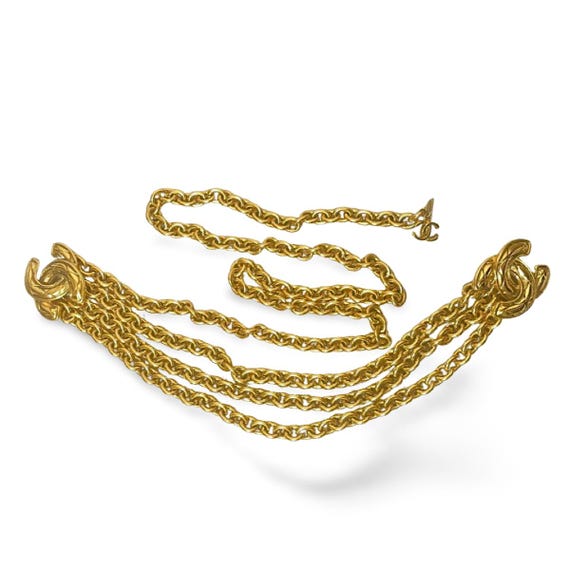 Vintage CHANEL Gold Chain Belt With Triple Layer Chains and  display picture 1