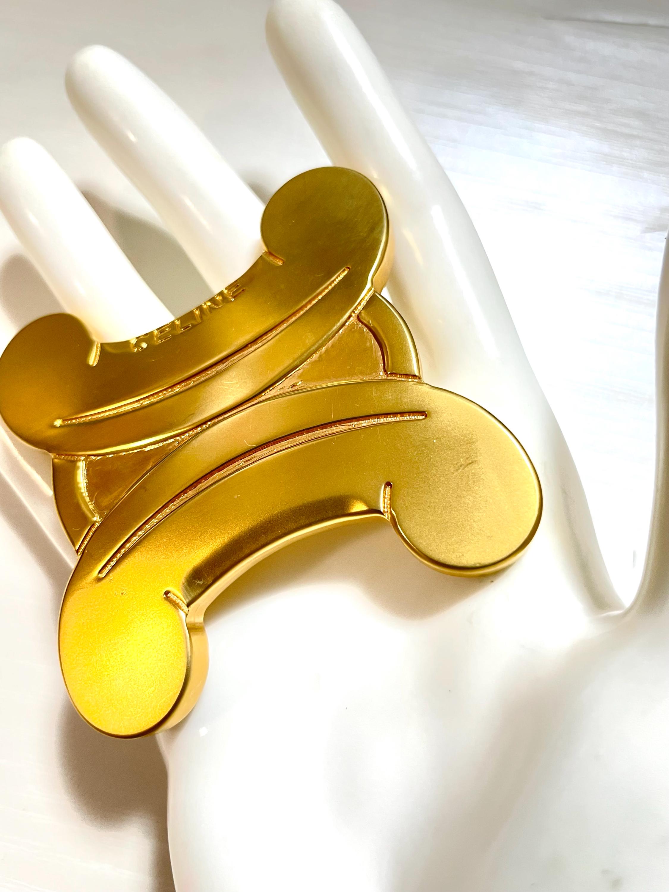 Vintage CELINE Extra Large Gold Tone Triomphe Brooch Statement