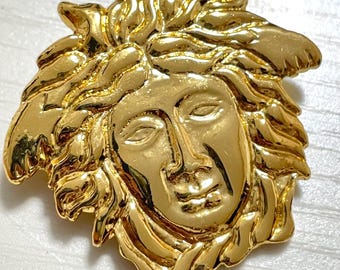 Vintage Gianni Versace Gold Medusa Head Face Brooch. Can Be