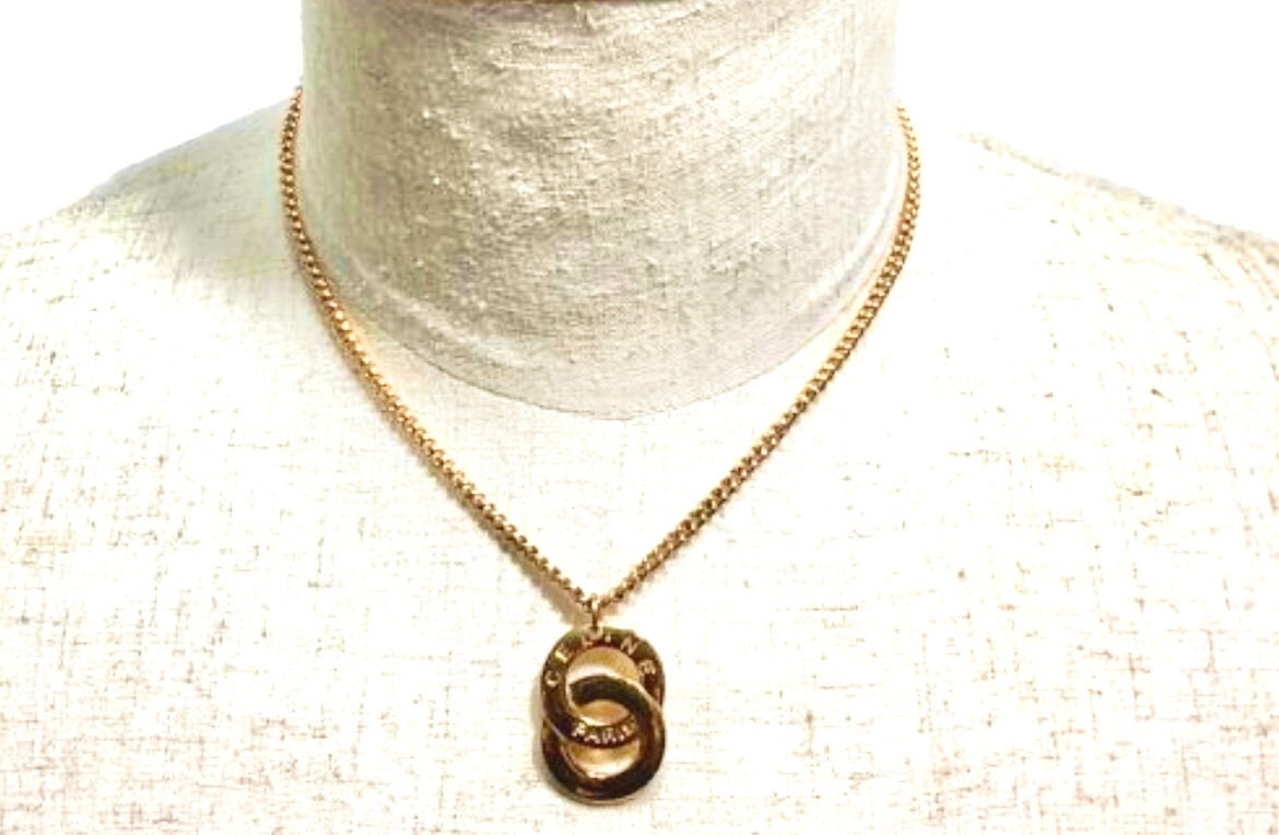 1990s. Vintage CELINE Gold Chain Necklace With Embossed Logo