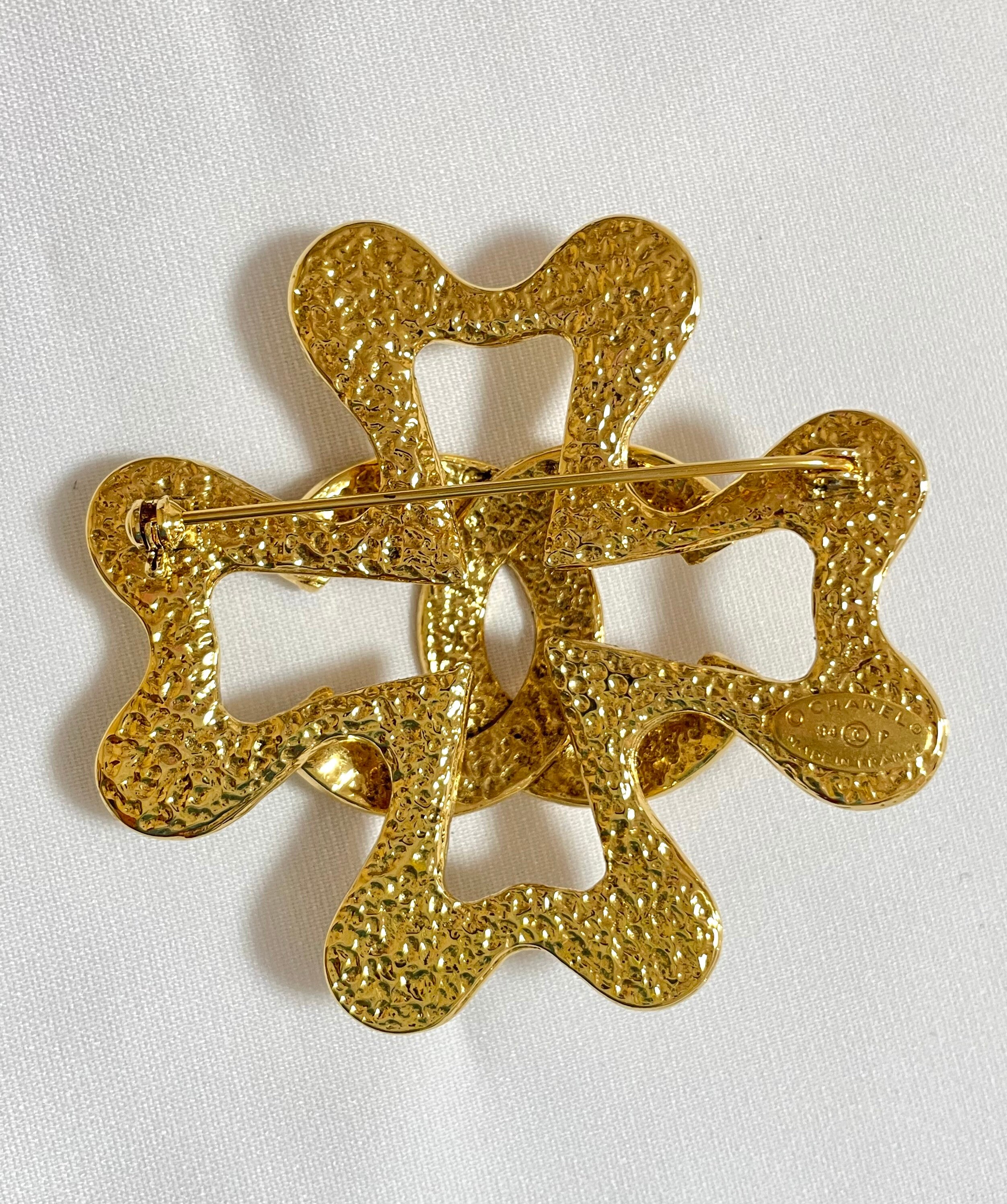 1990s Vintage CHANEL Large Flower Clover Brooch | CC Logo | Iconic