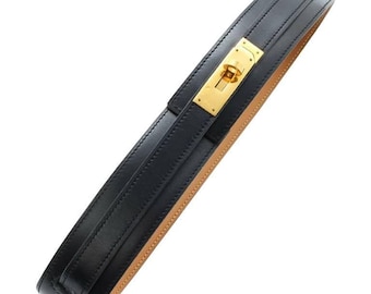 MINT. Vintage HERMES Black Box Calf Kelly Belt — Stamp S in O (1989), Size 65. Classic, timeless, collectible — 050323re8