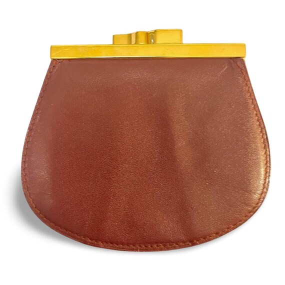 Vintage Cartier Wine Leather Coin Case Purse With Gold Tone Kiss