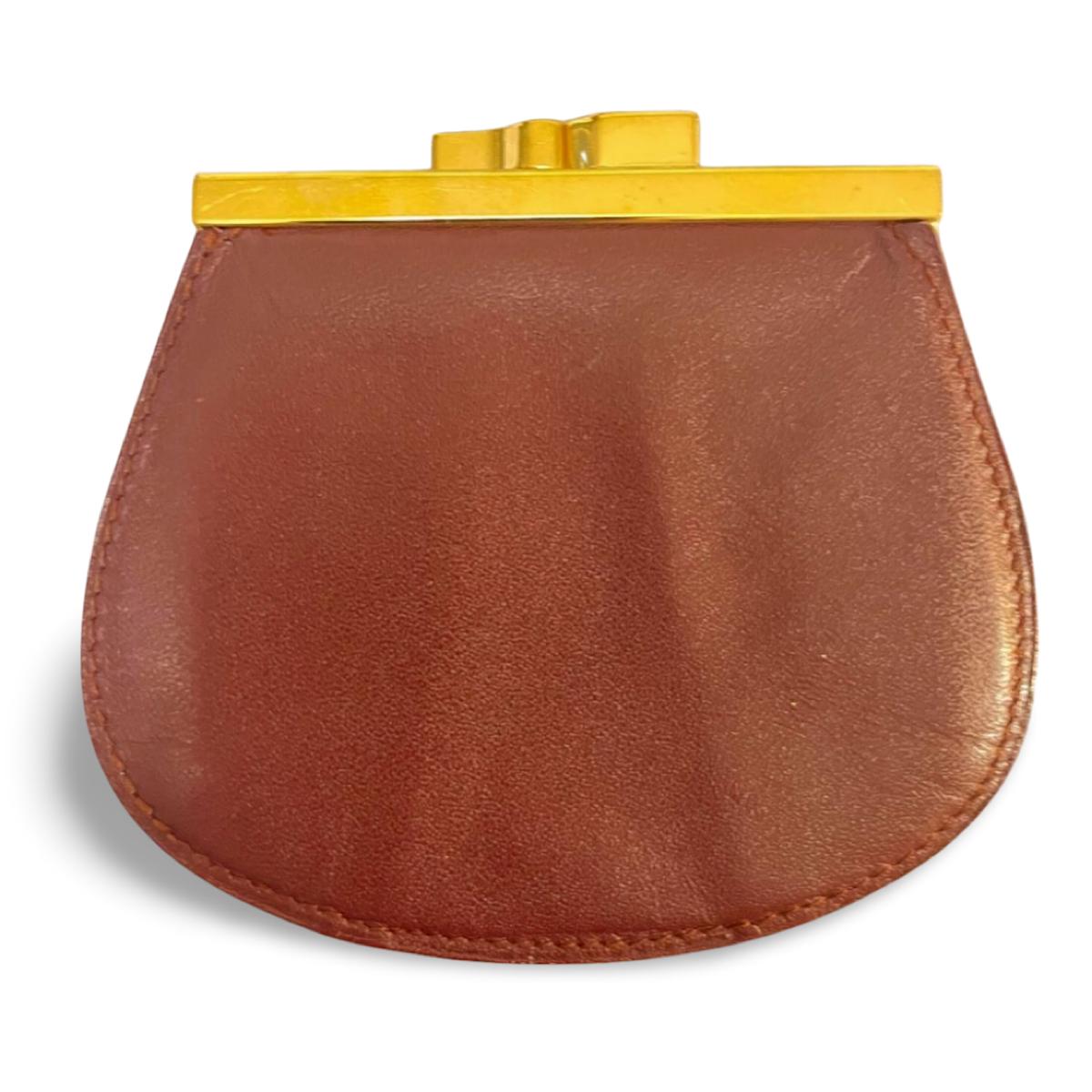 Vintage Cartier Wine Leather Coin Case Purse With Gold Tone Kiss