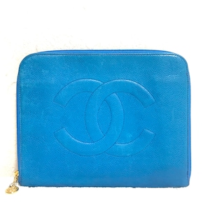 Vintage CHANEL blue caviar clutch bag, iPhone case, large wallet, cosmetic case pouch, mini bag. Best purse for daily use. 0506308