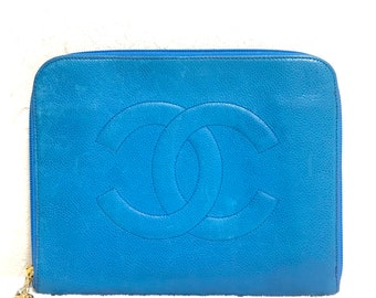 Vintage CHANEL blue caviar clutch bag, iPhone case, large wallet, cosmetic case pouch, mini bag. Best purse for daily use. 0506308