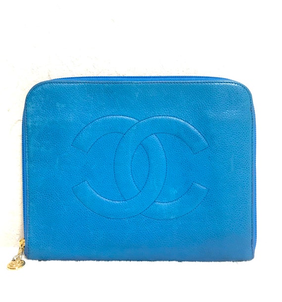 Vintage CHANEL Blue Caviar Clutch Bag iPhone Case Large 
