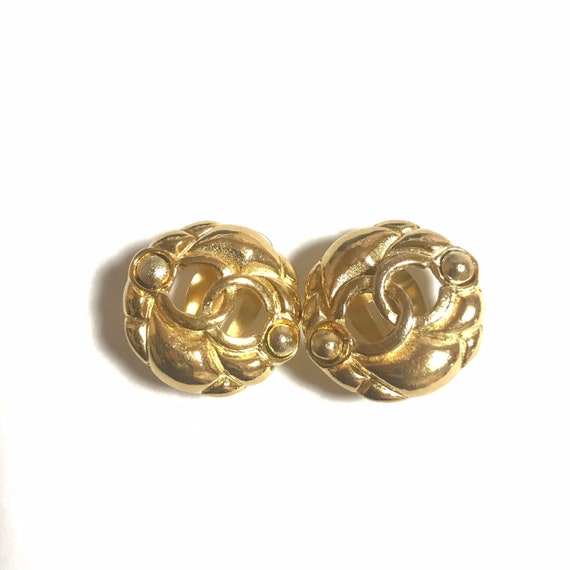 Buy Vintage CHANEL Gold Tone Round Earrings With CC Mark. Classic