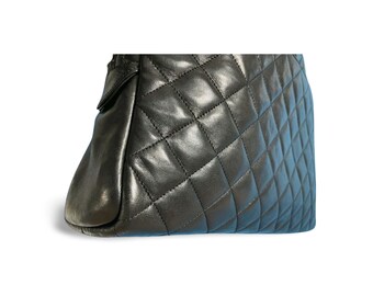 Vintage CHANEL Black Lamb Leather Large Bag With Double Golden