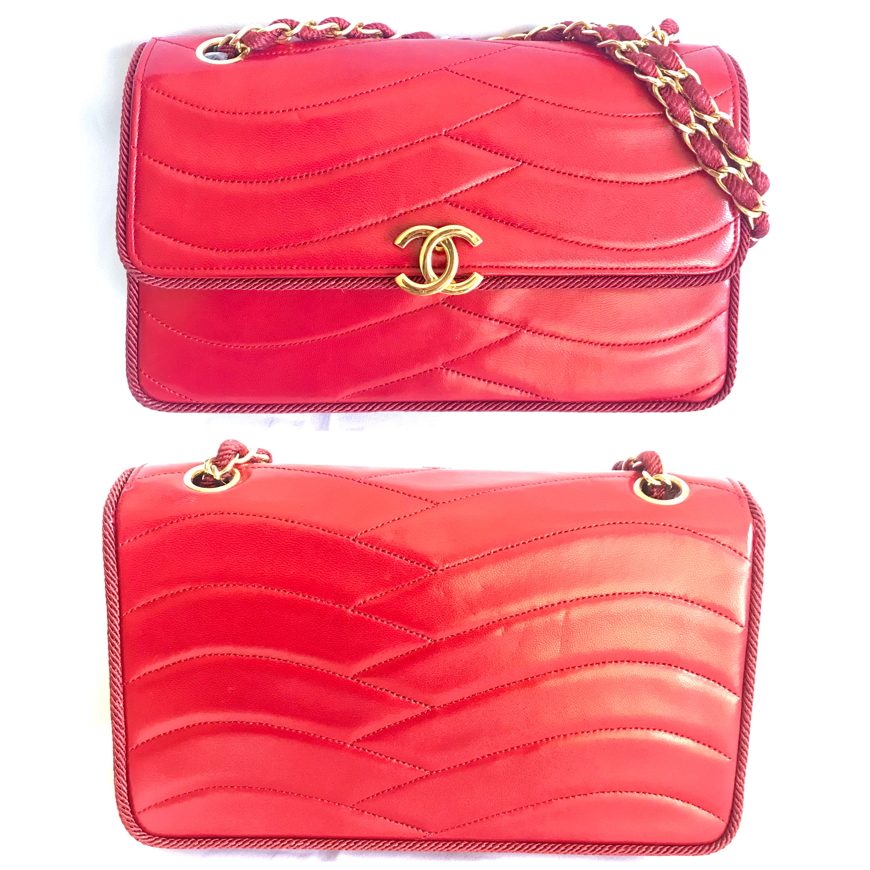 Chanel Around 1990 Made Suede V Stitch Classic Flap Chain Bag 25cm Red