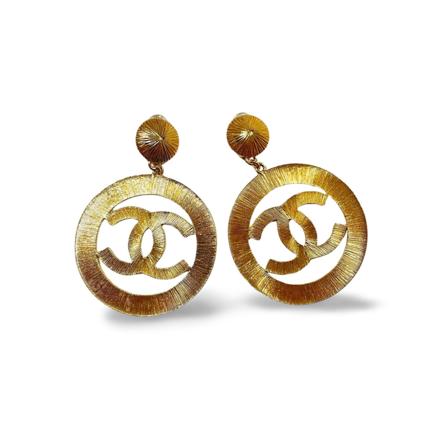 Vintage CHANEL Extra Large Round Hoop Earrings With CC Mark