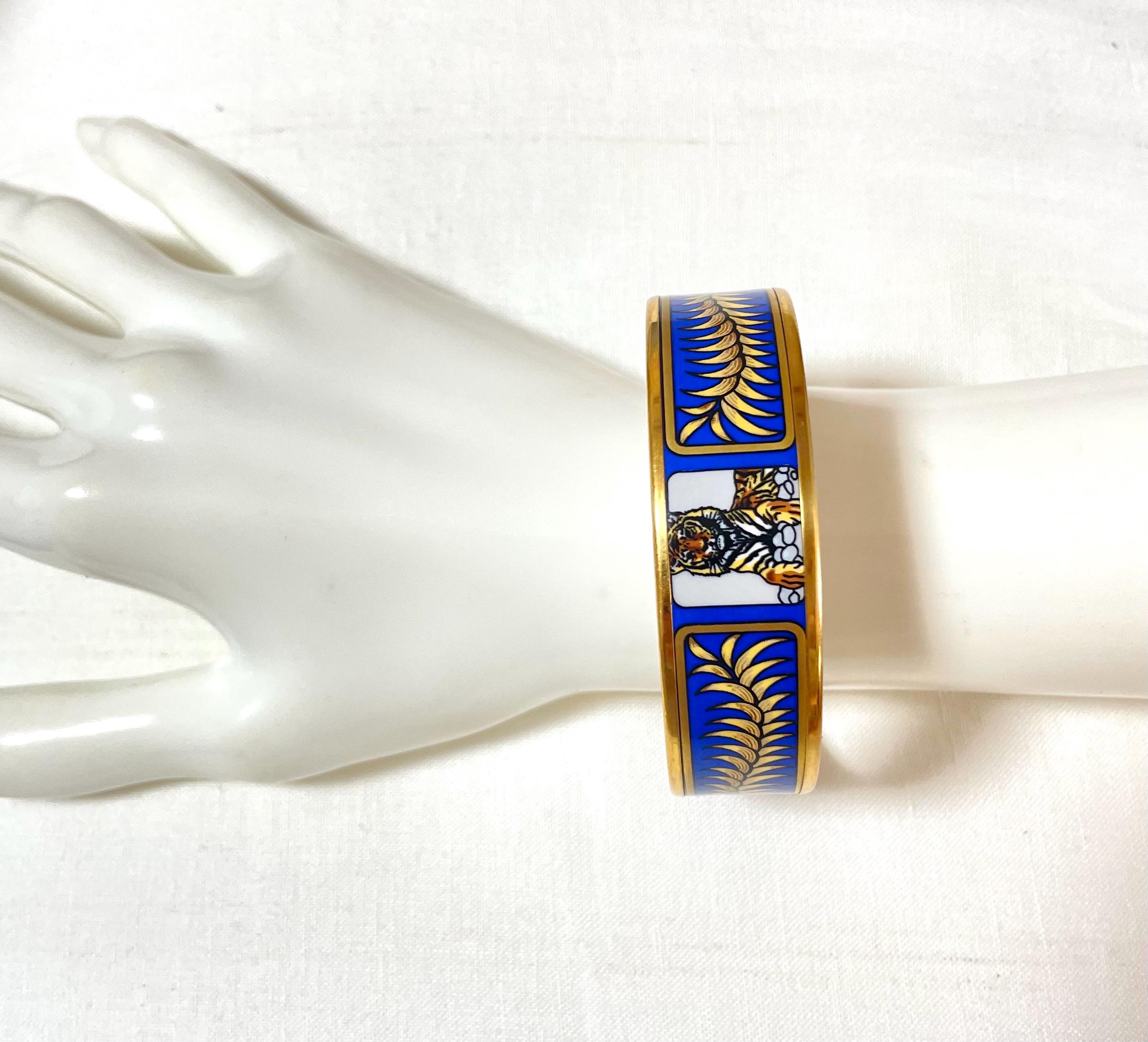 Vintage Hermes Blue Cloisonne Enamel Golden Thick Bangle