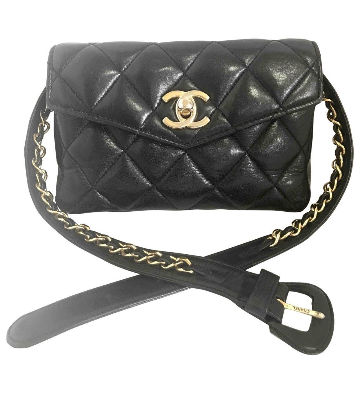 chanel black waist bag