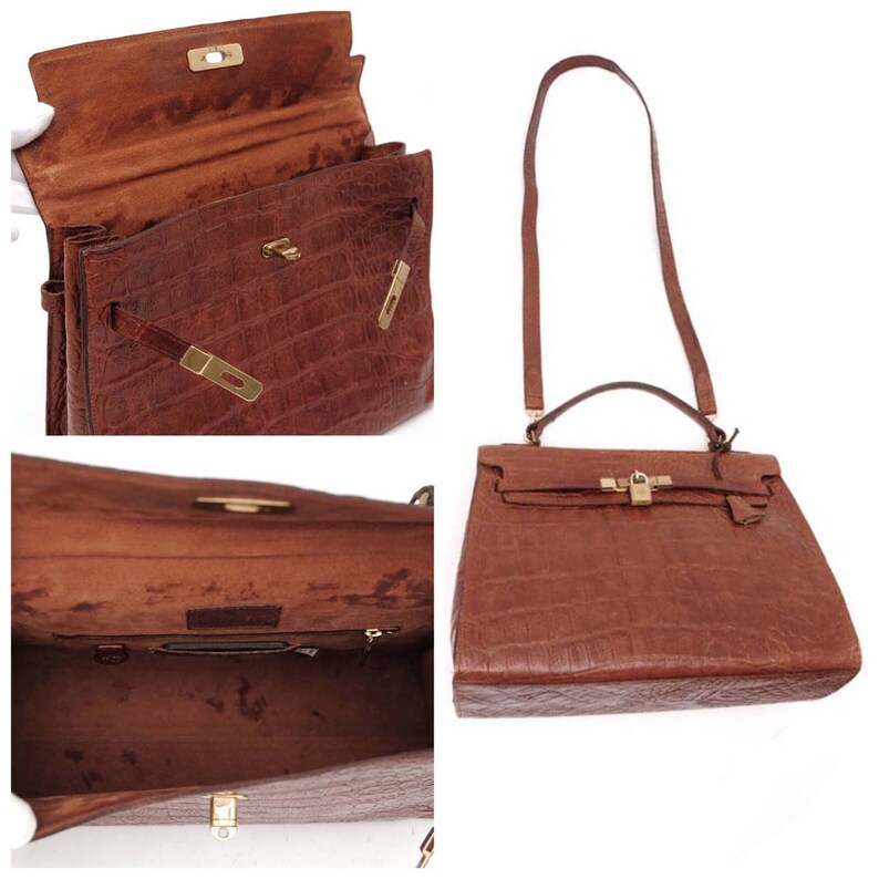 Vintage Mulberry Croc Embossed Leather Kelly Bag With Shoulder Etsy