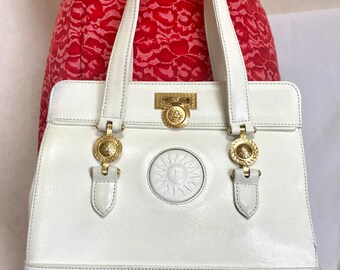 Vintage Gianni Versace Ivory White Caviar Type Leather Doctor's