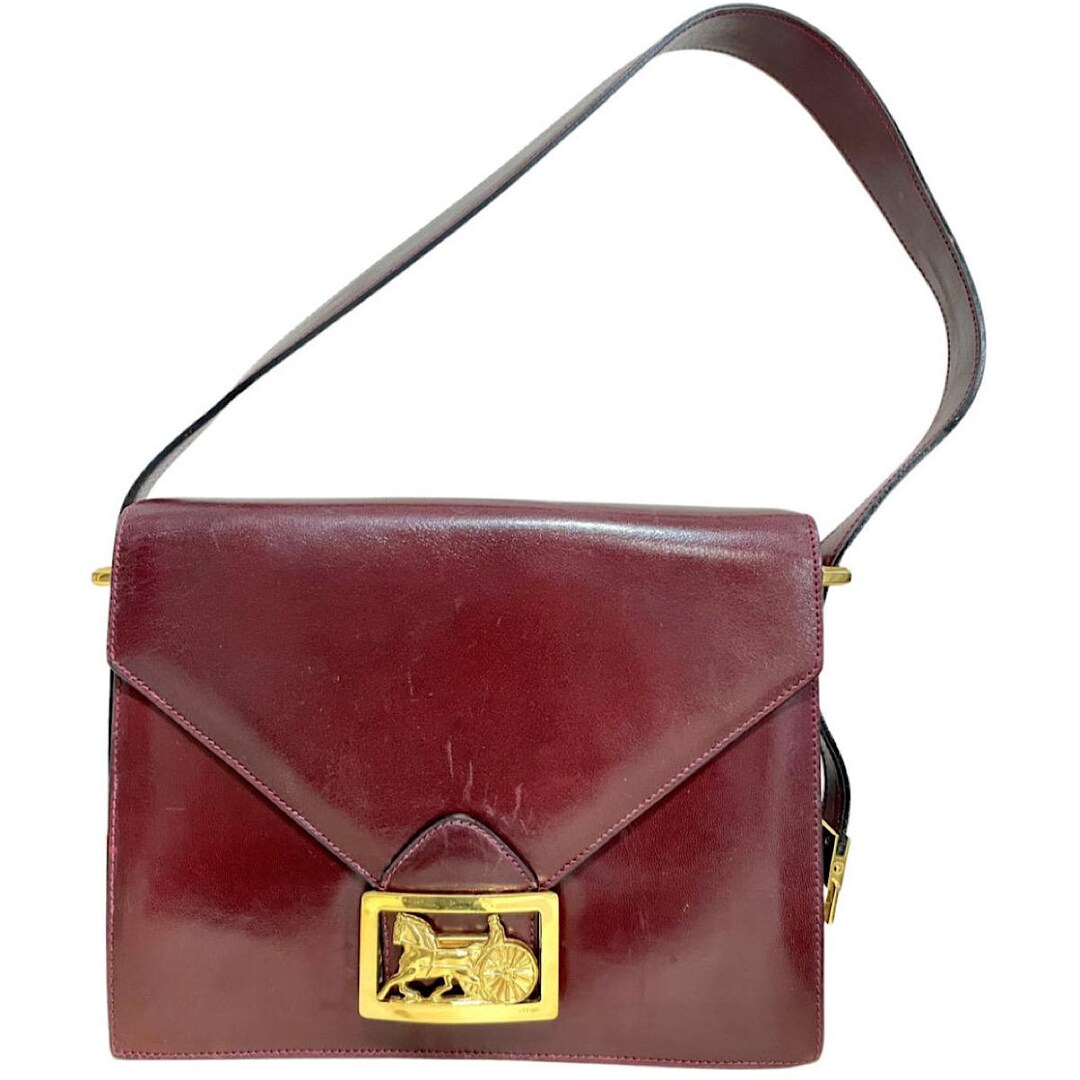 Vintage Celine Wine Red Shoulder Bag With Clutch Purse With Golden