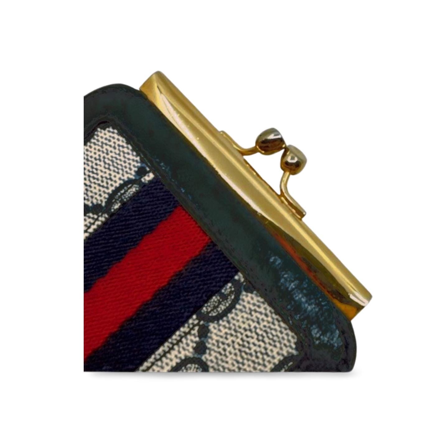 GUCCI ♡ Vintage ♡ clasp coin purse Vintage 1980s–1990s Gucci GG Monogram Navy Coin Purse With Kiss