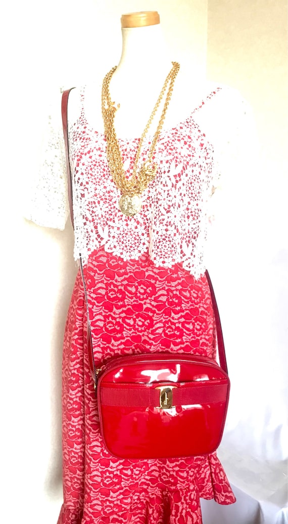 1990s Vintage Salvatore Ferragamo Vara Lipstick Red Patent
