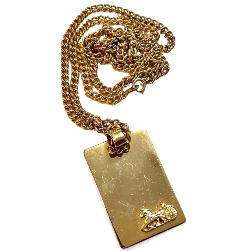 1990s Vintage CELINE Logo Plate Chain Necklace | Square Embossed