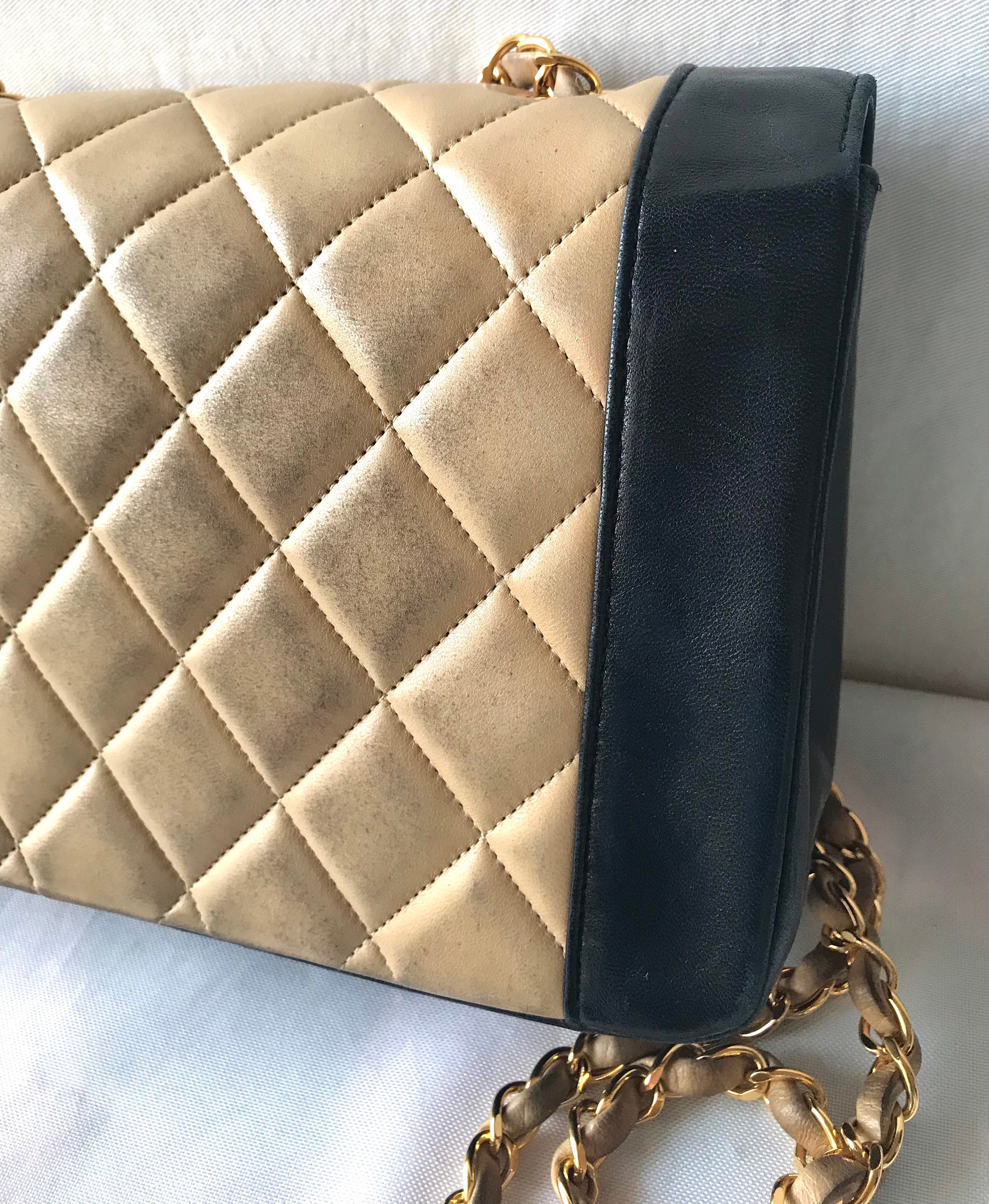 Vintage CHANEL Beige and Black Frame Lambskin 2.55 Classic 