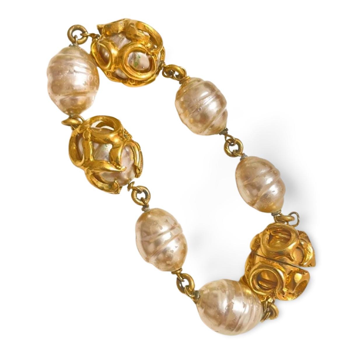 1990s Vintage Salvatore Ferragamo Chain Bracelet With Faux Baroque