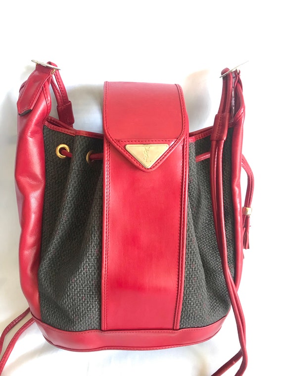 Vintage Yves Saint Laurent  red and grey hobo buc… - image 5